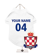 Croatia Football Dog T-Shirt (Personalised) - Celebrate Croatia with this personalised dog t-shirt, featuring a  distinctive Croatia badge. You can add your dog's name and team number  to make it uniquely theirs. The t-shirt is made from comfortable,  breathable fabric, ensuring your dog stays cool and happy. Its machine  washable for hassle-f...