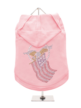 GlamourGlitz American Spirit Dog Hoodie - Exclusive GlamourGlitz 100% Cotton Hoodie. Embellished with the American Eagle swooping down and clutching the Stars and Stripes, symbolizing the Spirit of America. Crafted with Red, Silver and Blue Rhinestuds that catch a sparkle in the light. Wear on it's own or match with a GlamourGlitz ''Mommy a...