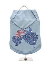 GlamourGlitz Australia Flag Dog Hoodie - Exclusive GlamourGlitz 100% Cotton Hoodie. A full Australian Flag design crafted with Red, Silver and Blue Rhinestuds that catch a sparkle in the light. Wear on it's own or match with a GlamourGlitz ''Mommy and Me'' Women's T-Shirt to complete the look.