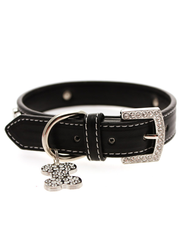 Leather diamante dog sales collar