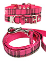 Fuschia Pink Tartan Fabric Collar & Lead Set