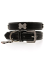 Black Leather Diamante Collar / Diamante Bone Charm & Lead Set