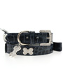 Blue Crocodile Leather Diamante Collar / Diamante Bone Charm & Lead Set