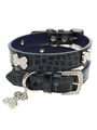 Blue Crocodile Leather Diamante Collar / Diamante Bone Charm & Lead Set